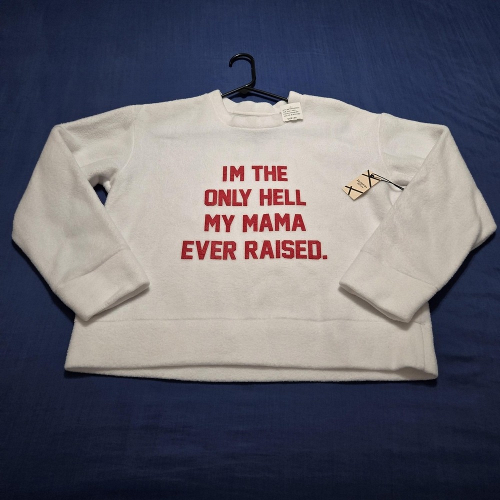 Daydream Nation Shirt Womens XS White Fleece Crop Graphic Crew Neck Long Sleeve
